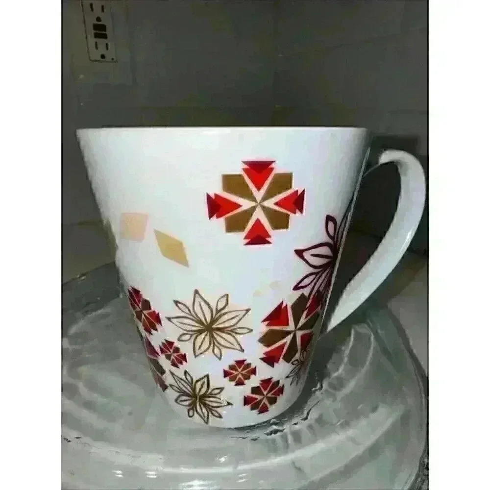Starbucks Coffee Mug 2013 Holiday Poinsettia + Snowflakes Abstract 11oz cup 4